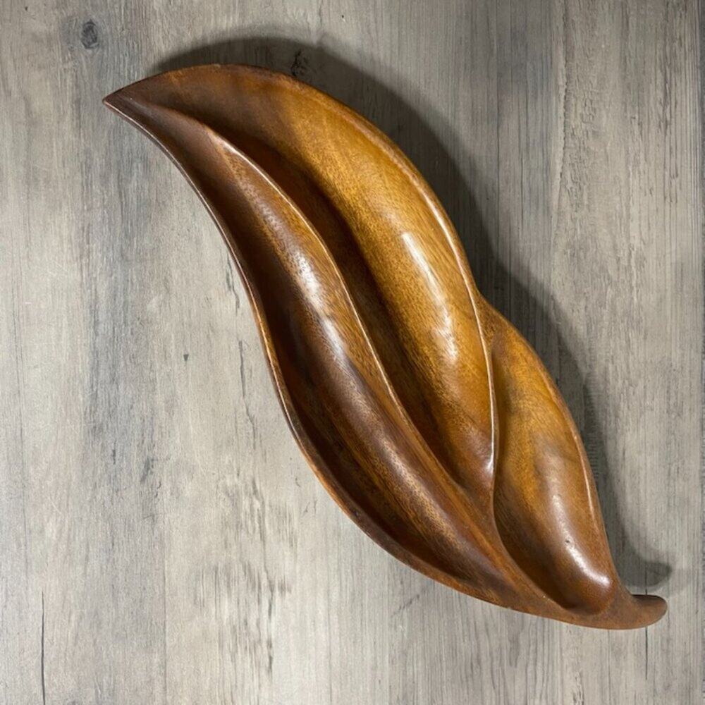 Hand Carved Divided Serving Dish Honolulu Hawaii Dhai Wood - Wood Rose Shop - Picture 2 of 9